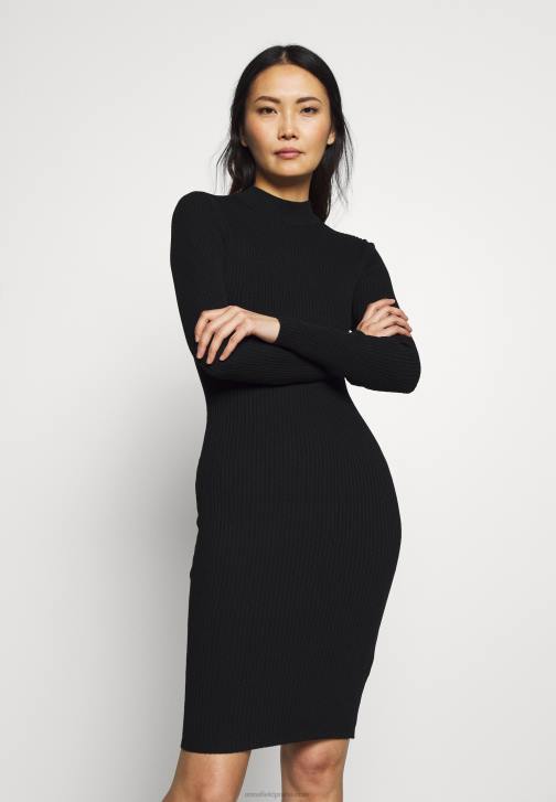 PN6V204 ženy Anna Field crew ausschnitt bodycon ripp mini strickkleid shift dress black