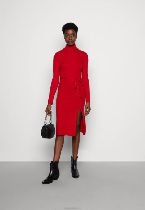 PN6V232 ženy Anna Field rollkragen ripp mini strickkleid mit grtel svetr šaty červené