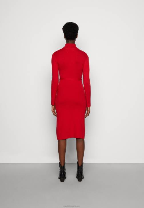 PN6V232 ženy Anna Field rollkragen ripp mini strickkleid mit grtel svetr šaty červené