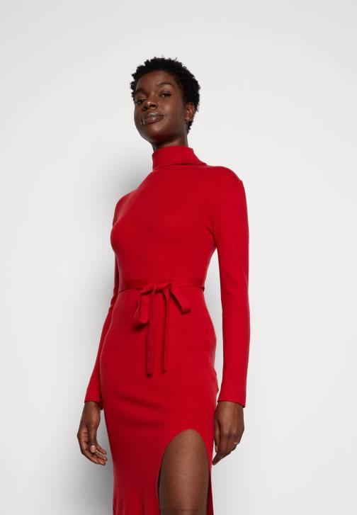 PN6V232 ženy Anna Field rollkragen ripp mini strickkleid mit grtel svetr šaty červené