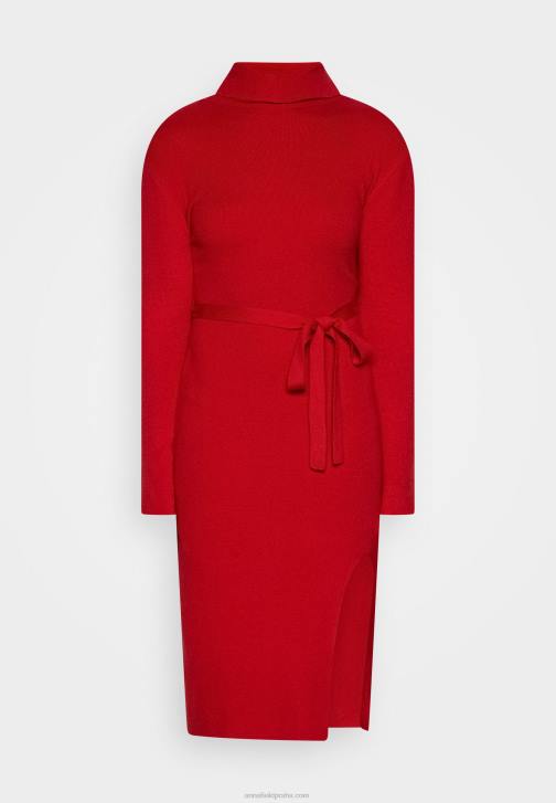 PN6V232 ženy Anna Field rollkragen ripp mini strickkleid mit grtel svetr šaty červené