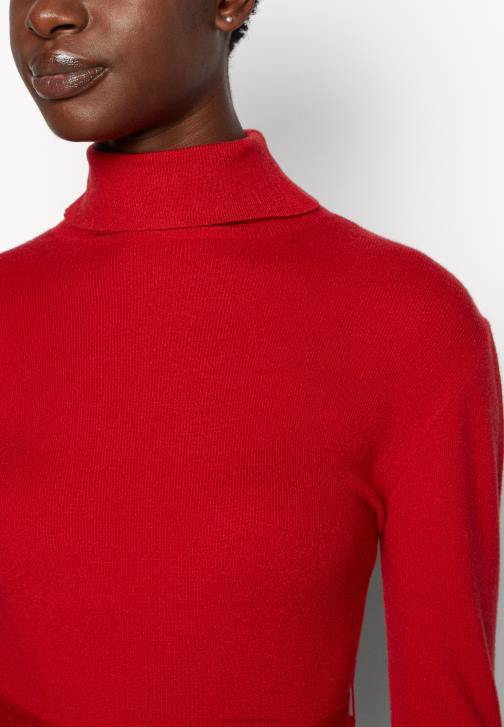 PN6V232 ženy Anna Field rollkragen ripp mini strickkleid mit grtel svetr šaty červené