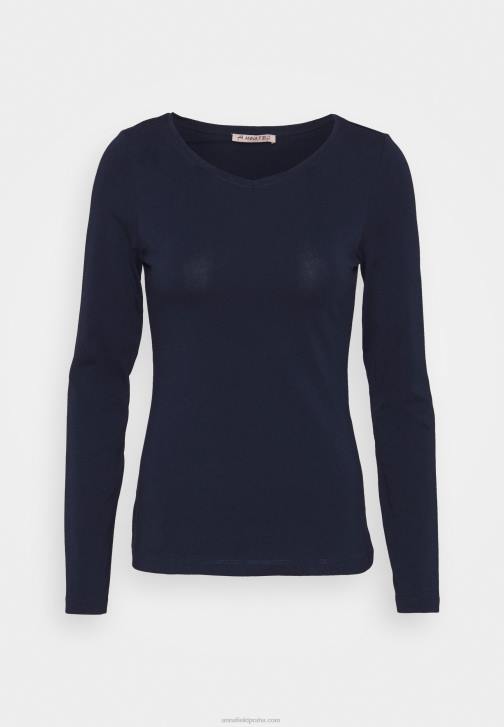 PN6V522 ženy Anna Field 2 balení top s dlouhým rukávem tmavě modrá/strakatá světle šedá