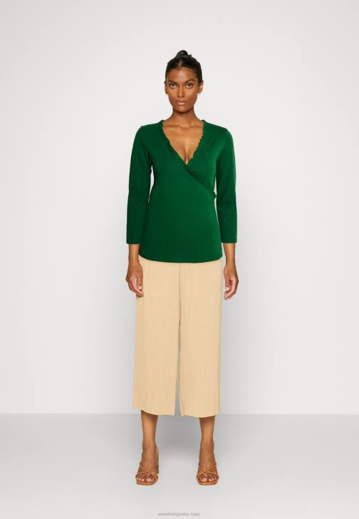 PN6V576 ženy Anna Field tmavě zelený top s dlouhým rukávem