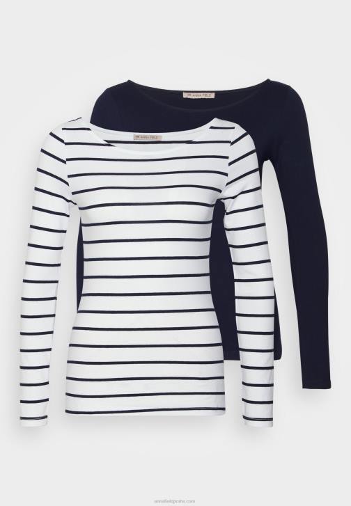 PN6V587 ženy Anna Field 2 balení top s dlouhým rukávem bílá/námořnická