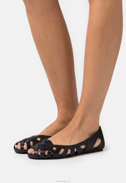 PN6V2148 ženy Anna Field kožené peeptoe baletní lodičky černé