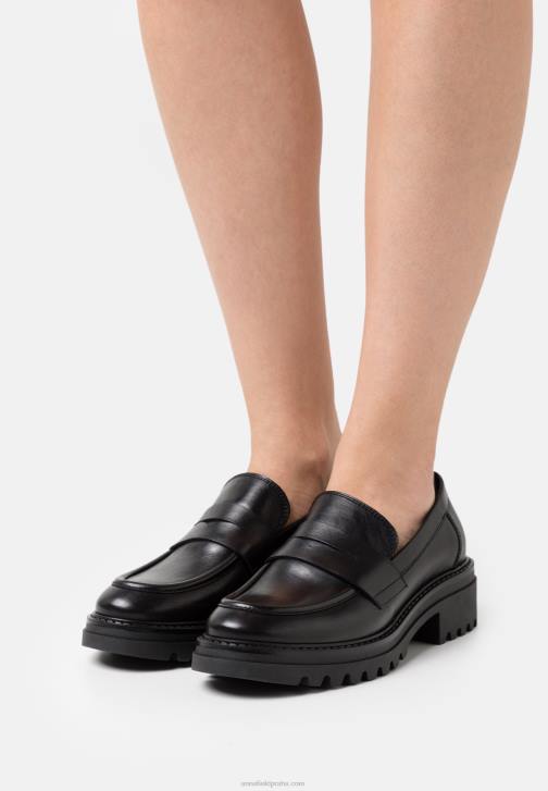 PN6V1817 ženy Anna Field kožené slip-ony černé