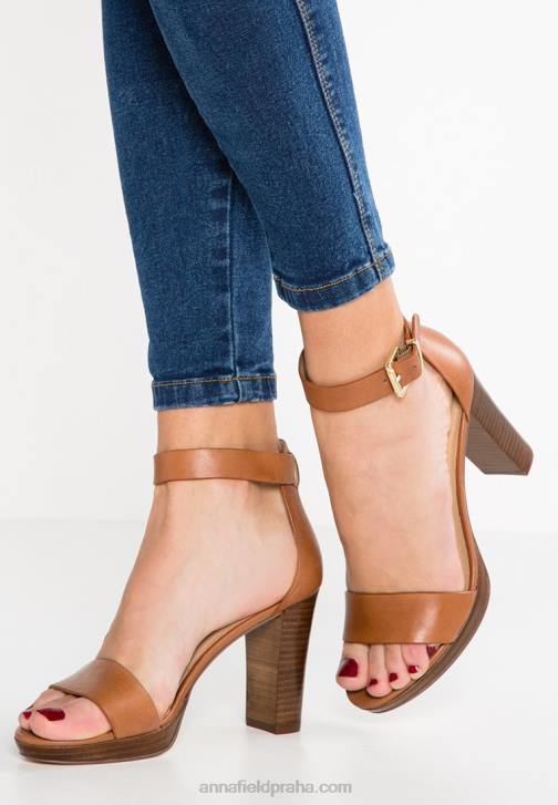 PN6V1549 ženy Anna Field kožené sandály na vysokém podpatku koňak