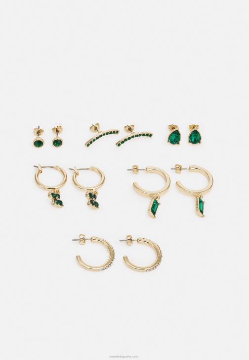PN6V2659 ženy Anna Field 6 balení náušnic zelené/zlaté barvy